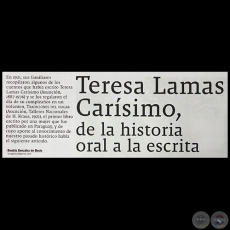 TERESA LAMAS CARÍSIMO, DE LA HISTORIA ORAL A LA ESCRITA - Por BEATRIZ GONZÁLEZ DE BOSIO - Domingo, 11 de Marzo de 2018